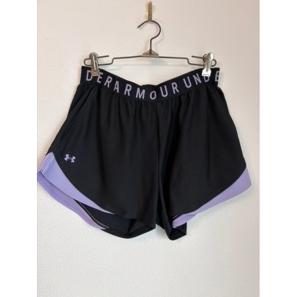 Under Armour Play Up 3.0 Shorts Womens Black Lilac Purple Athletic Running Gym